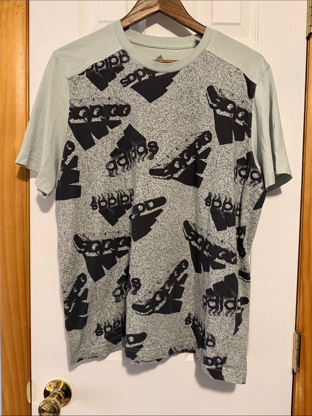 adidas Short-Sleeve Graphic Tee in Sage Green and Heather Gray